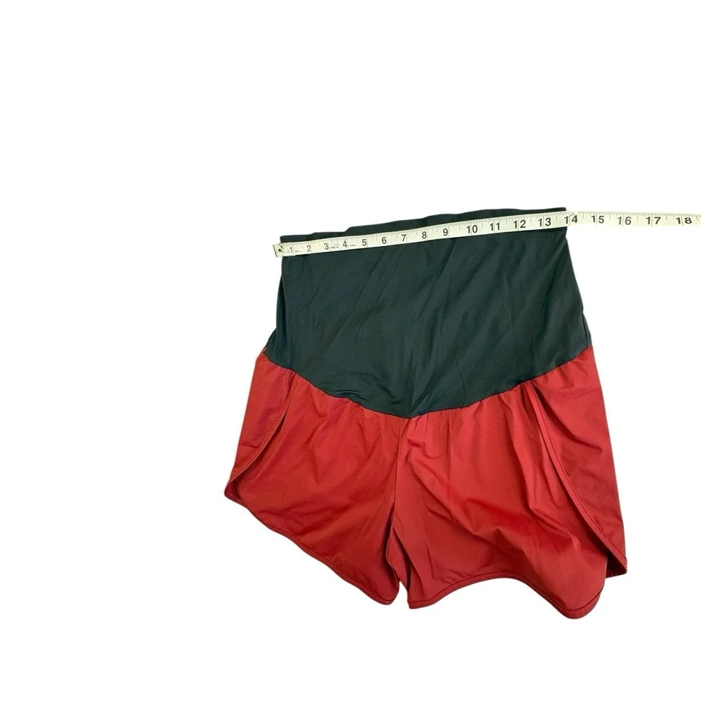 Maternity Athletic Shorts Size L‎ Black Red 2 in 1 Running Workout